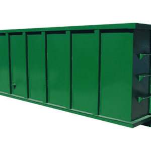 A 30-yard green dumpster with multiple side panels on a plain white background